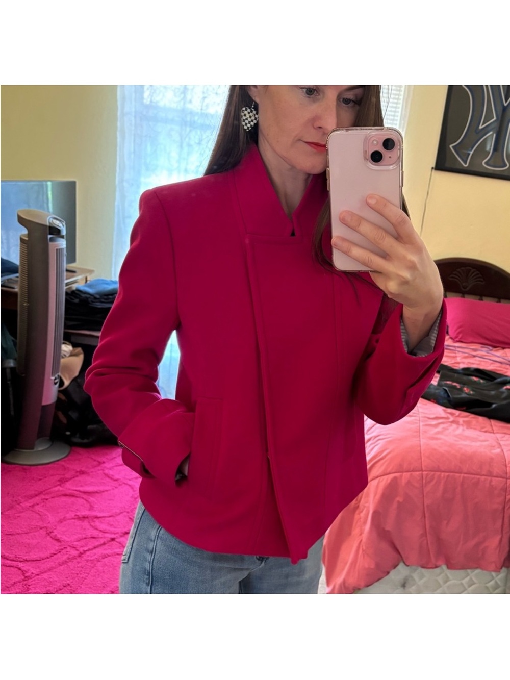 Banana Republic Vibrant Pink Structured Stand-Collar Jacket